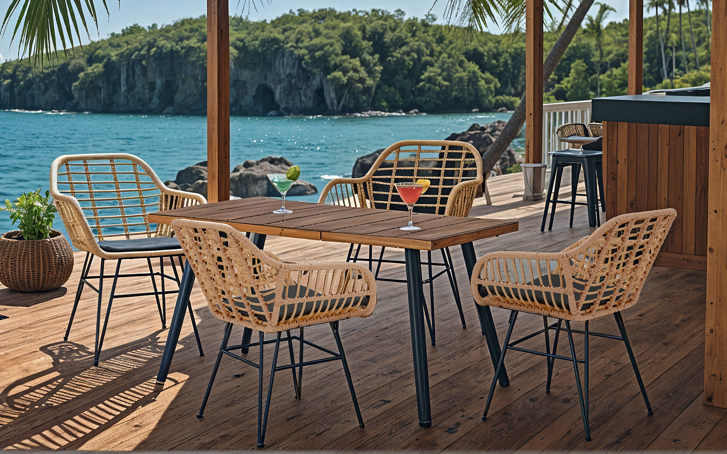 Scaun de gradina Naoki 3, natural + negru  7